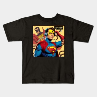 Unleash the Power: Superhero Soundscape Vinyl Record Artwork Kids T-Shirt